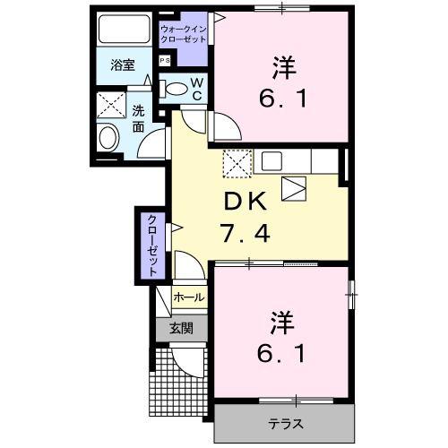 ワイアンドエスB(2DK/1階)の間取り写真