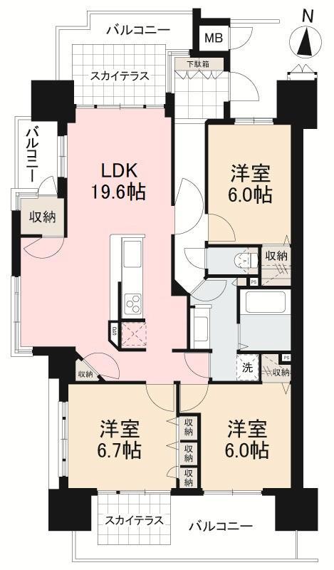 ロイヤルガーデン高松駅西オーシャンビュー弐番館701号(3LDK/7階)の間取り写真