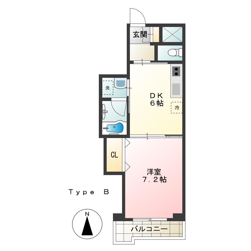 三ツ木富士見町マンション(1DK/2階)の間取り写真