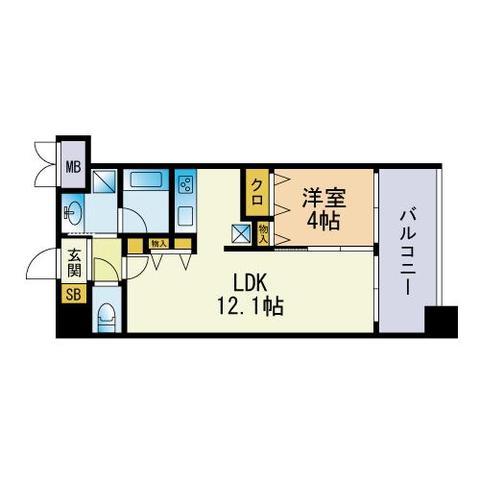 センターコート博多駅南(1LDK/4階)の間取り写真