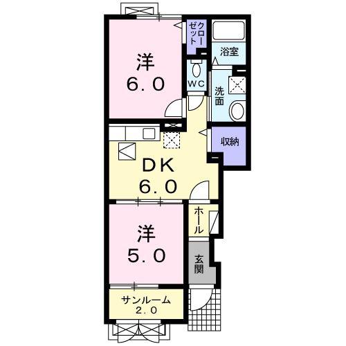 アンジュ・パラッツオA(2DK/1階)の間取り写真