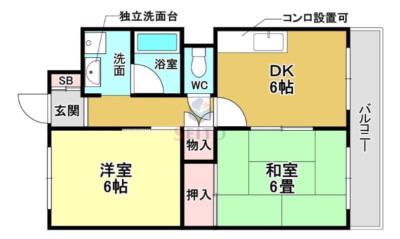 万代マンションII(2DK/1階)の間取り写真