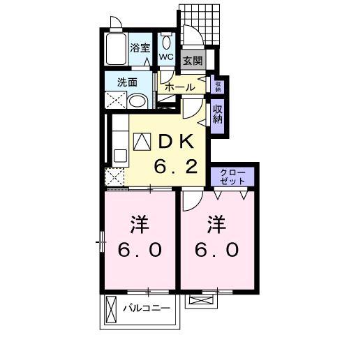 フレッサI(2DK/1階)の間取り写真