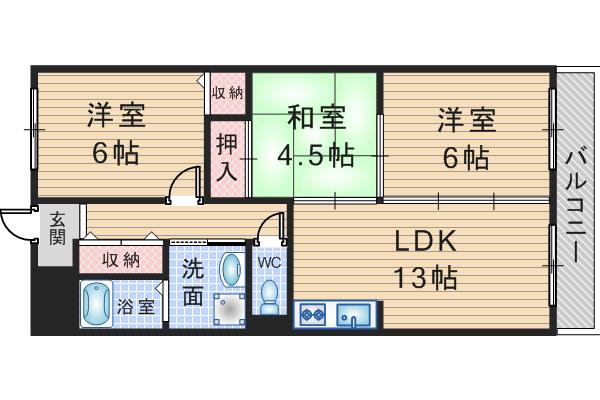 ラポール西緑丘(3LDK/4階)の間取り写真