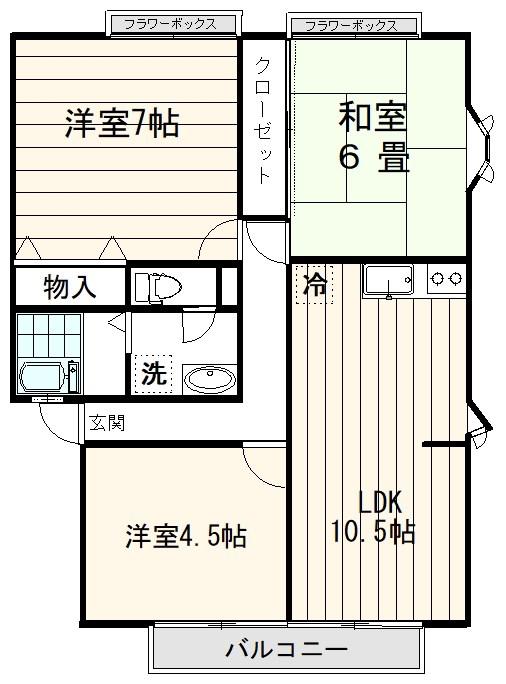 サンビレッジ鷹の台G棟(3LDK/2階)の間取り写真
