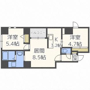 東十字街マンション(2LDK/3階)の間取り写真