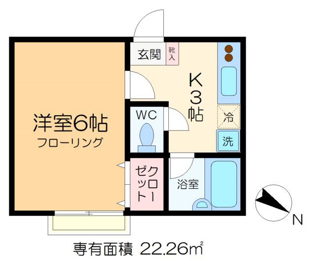 バーナルヒルズIIA・B(1K/2階)の間取り写真