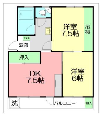 第一山仁ハイツ(2DK/2階)の間取り写真