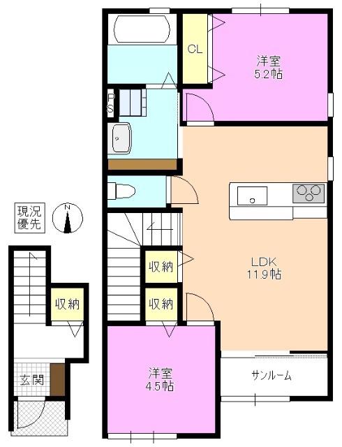 クアトロ常盤(2LDK/2階)の間取り写真