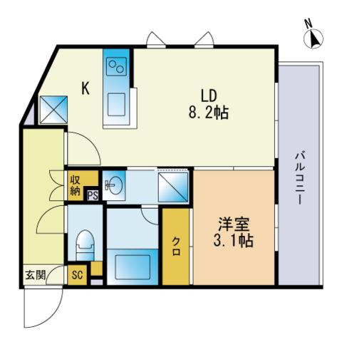 グランマコイ大橋(1LDK/5階)の間取り写真