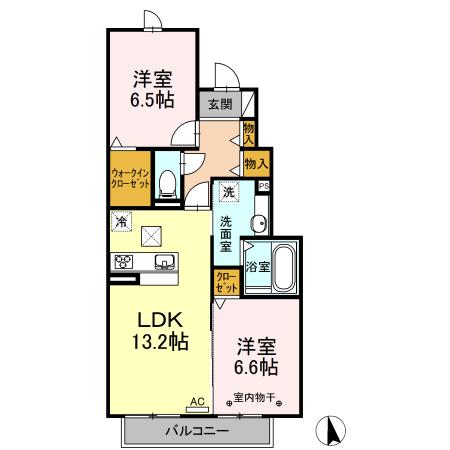 GRAND CHARIOTB棟(2LDK/1階)の間取り写真