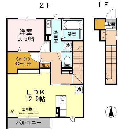 アルジェント・ステラB棟(1LDK/2階)の間取り写真