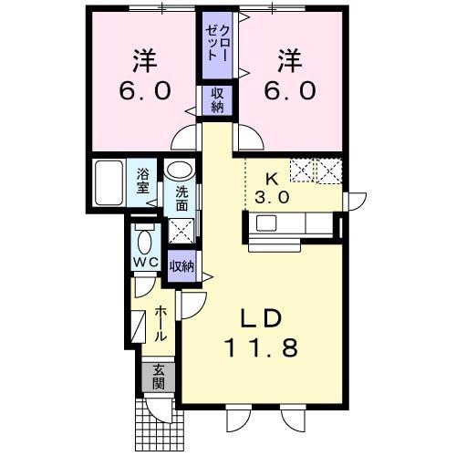 パークサイドC(2LDK/1階)の間取り写真