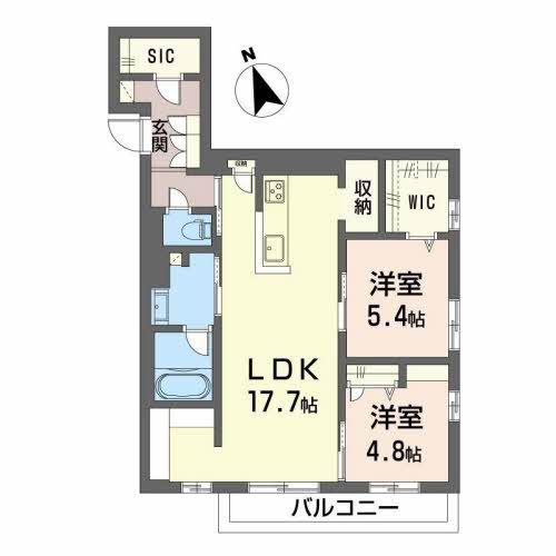 アルフラット南観音II(2LDK/2階)の間取り写真