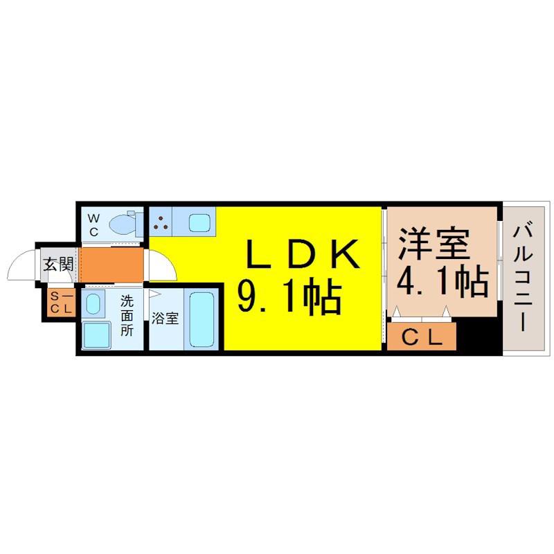 LUXETAGE大須ウエスト(1LDK/9階)の間取り写真