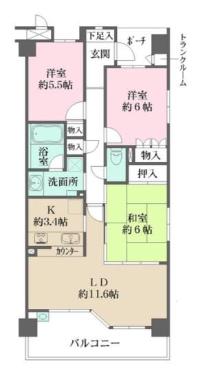 豊中夕日丘ホームズ(3LDK/2階)の間取り写真
