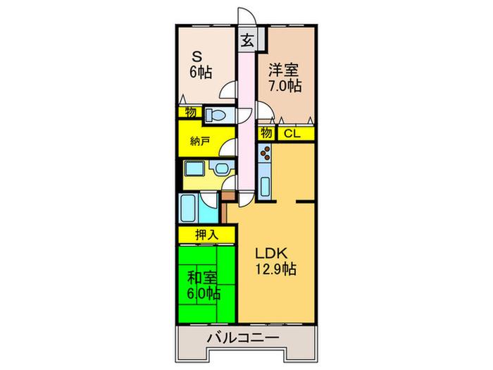 メルベール長尾(2SLDK/1階)の間取り写真