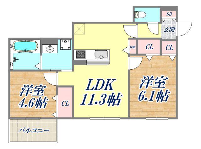 レンブランサ金楽寺(2LDK/1階)の間取り写真