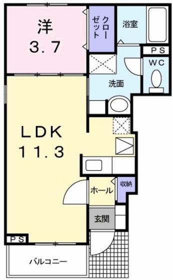 ジェントリー(1LDK/1階)の間取り写真