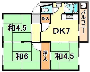 東垂水 2号棟(3DK/2階)の間取り写真