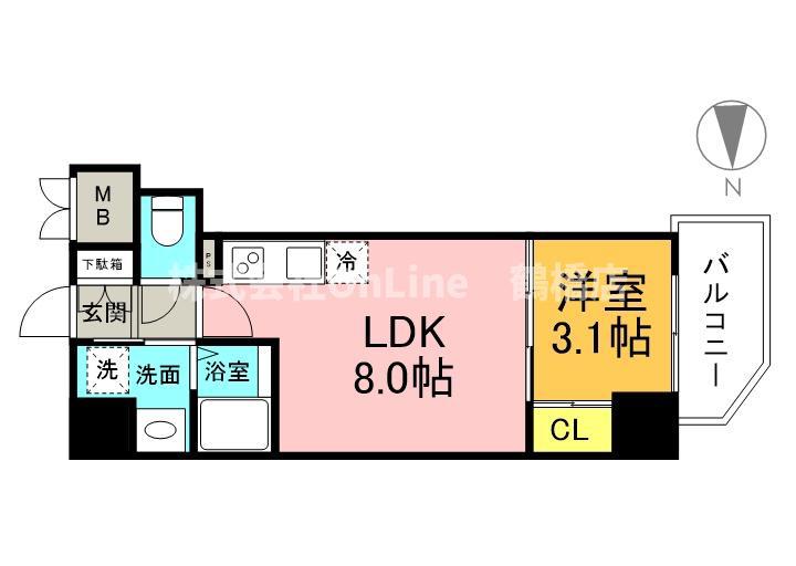 リヴェント森ノ宮(1LDK/7階)の間取り写真