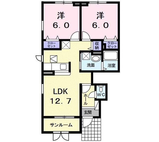 プレッソ B(2LDK/1階)の間取り写真