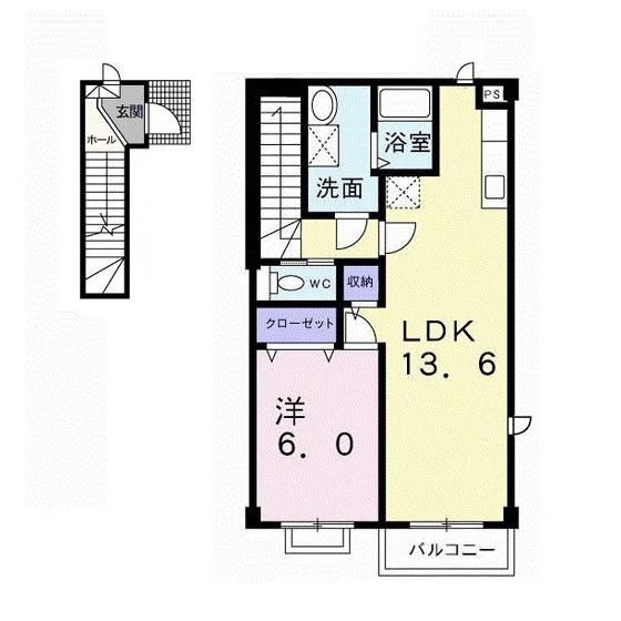 ソレアード71B(1LDK/2階)の間取り写真
