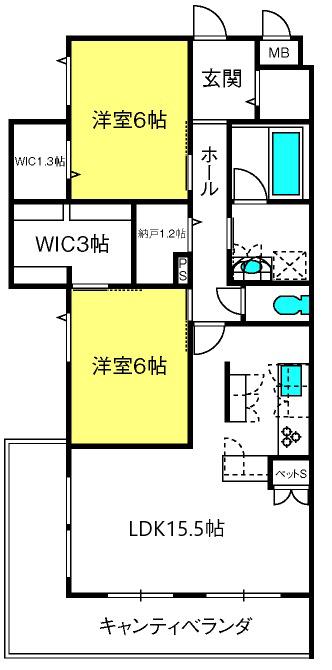 オカバさいたま日進ヘーベルメゾン(2SLDK/2階)の間取り写真