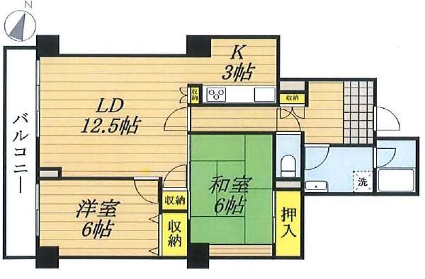 アルーサ北与野ノースピア上落合5号棟(2LDK/6階)の間取り写真