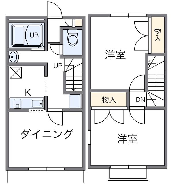 近鉄大阪線 高安駅 徒歩5分 2階建 築27年(2DK/1階)の間取り写真