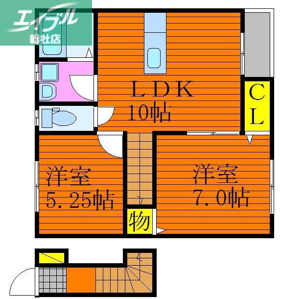フォレスト平野 西棟(2LDK/2階)の間取り写真