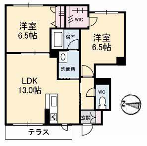 シャーメゾンガーデンズ福富西(2LDK/1階)の間取り写真