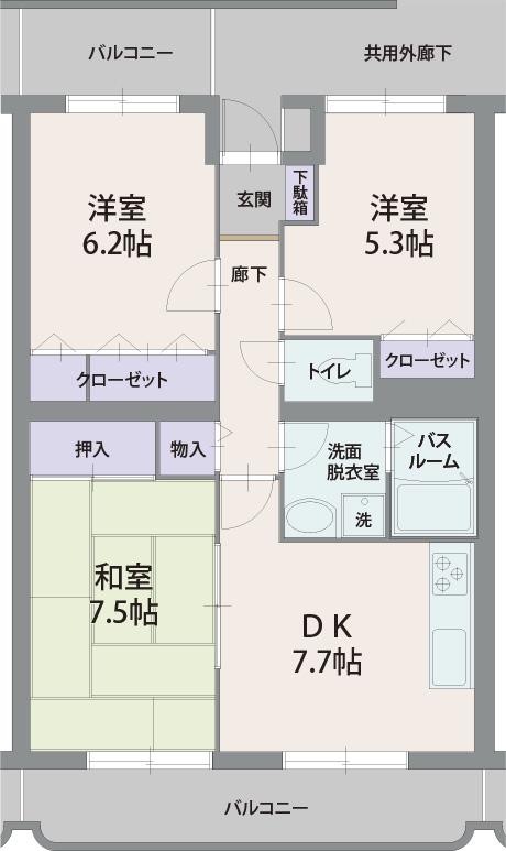 シレンシオパティオ(3DK/3階)の間取り写真