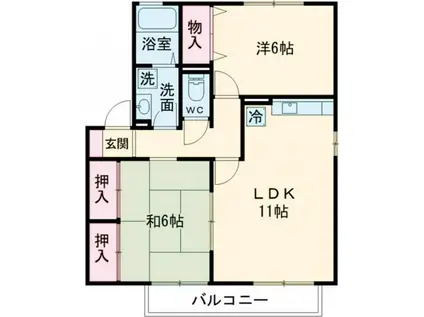 ロイヤルガーデン芳賀B棟(2LDK/2階)の間取り写真