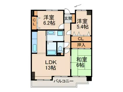 サーパス秋葉町(3LDK/4階)の間取り写真