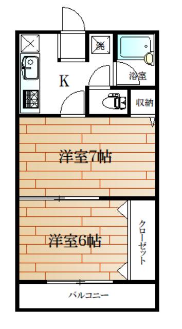 グランデール千葉(2K/2階)の間取り写真