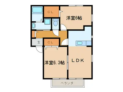 グレイス赤坂(2LDK/2階)の間取り写真