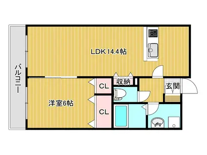 グランディール駅南(1LDK/1階)の間取り写真