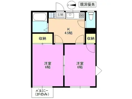 フォーブルあおき(2K/2階)の間取り写真