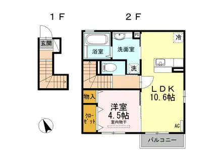 ジュエル・アイ(1LDK/2階)の間取り写真