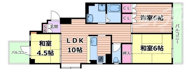 箕面サウンドヒルズ(3LDK/5階)の間取り写真