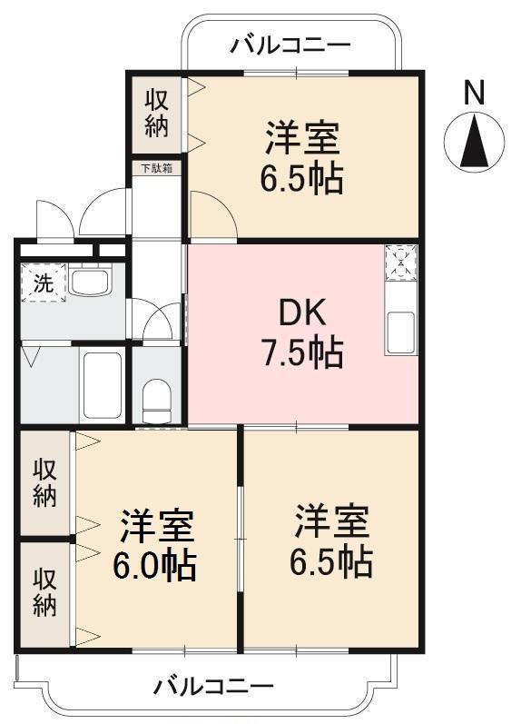 ディアコートK(3DK/2階)の間取り写真