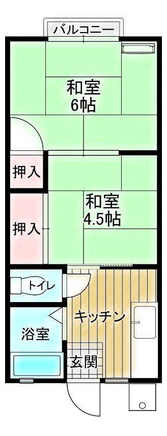 シャトー草加(2K/1階)の間取り写真