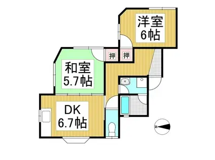 レジデンス常入I(2DK/2階)の間取り写真