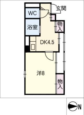 プロクシィスクエア徳川(1DK/4階)の間取り写真