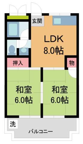 TOHOマンション第2(2LDK/4階)の間取り写真