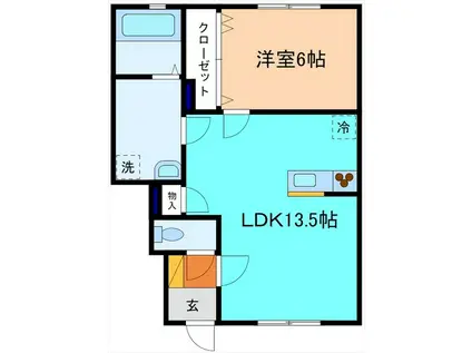 ハニエルII(1LDK/1階)の間取り写真