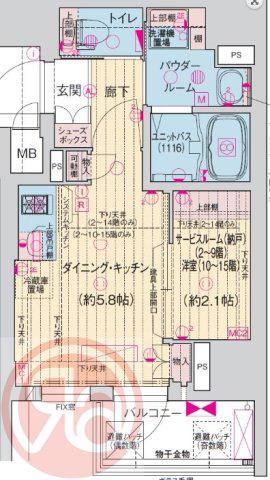 ソルテラス阿波座ウィズ(1DK/13階)の間取り写真