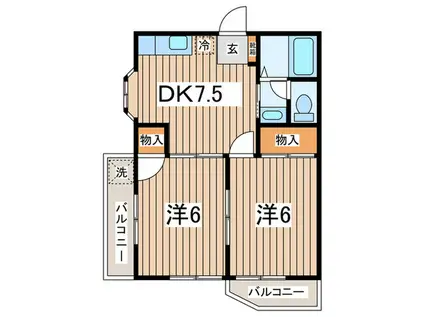KSGマリーンオークラII(2DK/1階)の間取り写真