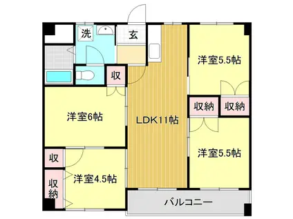 岡林マンション(4LDK/4階)の間取り写真